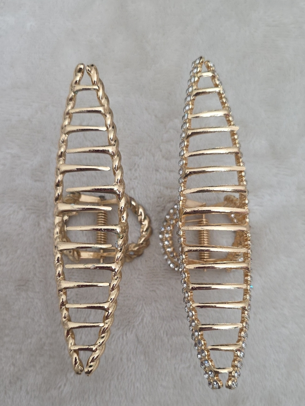 Anthropologie Gold Bow Hair Claw Clip Set Rhinestone & Rope Textured - Picture 4 of 7